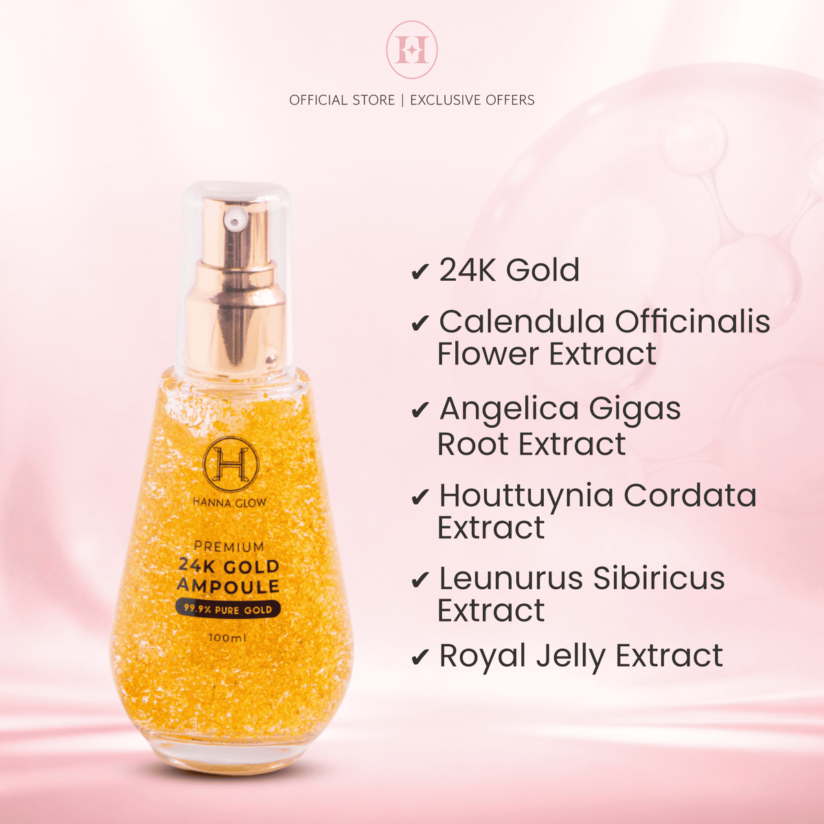 Hanna Glow Full Set Skincare 5 Produk - Gold Ampoule Royal Essence BB Cream Baby Glow Cream Dewy Face Mask