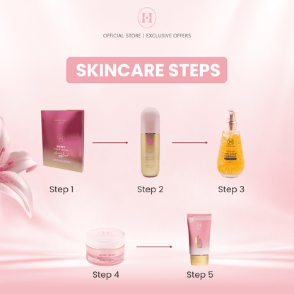 Hanna Glow Full Set Skincare 5 Produk - Gold Ampoule Royal Essence BB Cream Baby Glow Cream Dewy Face Mask