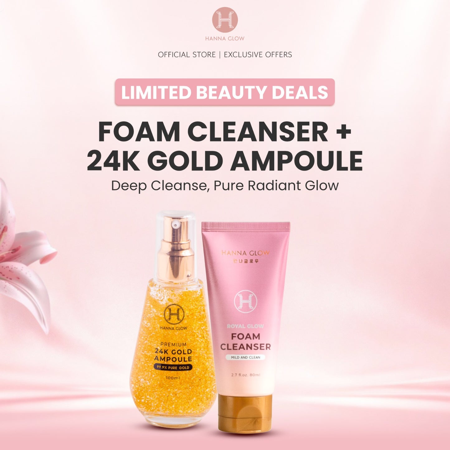 MORNING GLOW KIT – Foam Cleanser + 24K Gold Ampoule (100ml)